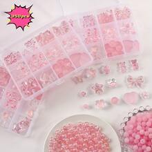 350颗粉色可爱亚克力珠子首饰制作套装，包含小熊、爱心、圆形、星形珠子，可用于DIY手链、项链、吊坠、工艺品等。 - 粉色 - 查看 7