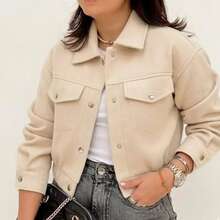 Women's Short Jacket With Long Sleeves And Buttons, Thick, Warm, And Soft Wool - Beige - View 1