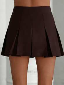 Women's Elegant Brown High Waist Pleated Mini Skirt - Casual Summer Fall Party & Business Outfit Spring - Coffee Brown - View 4