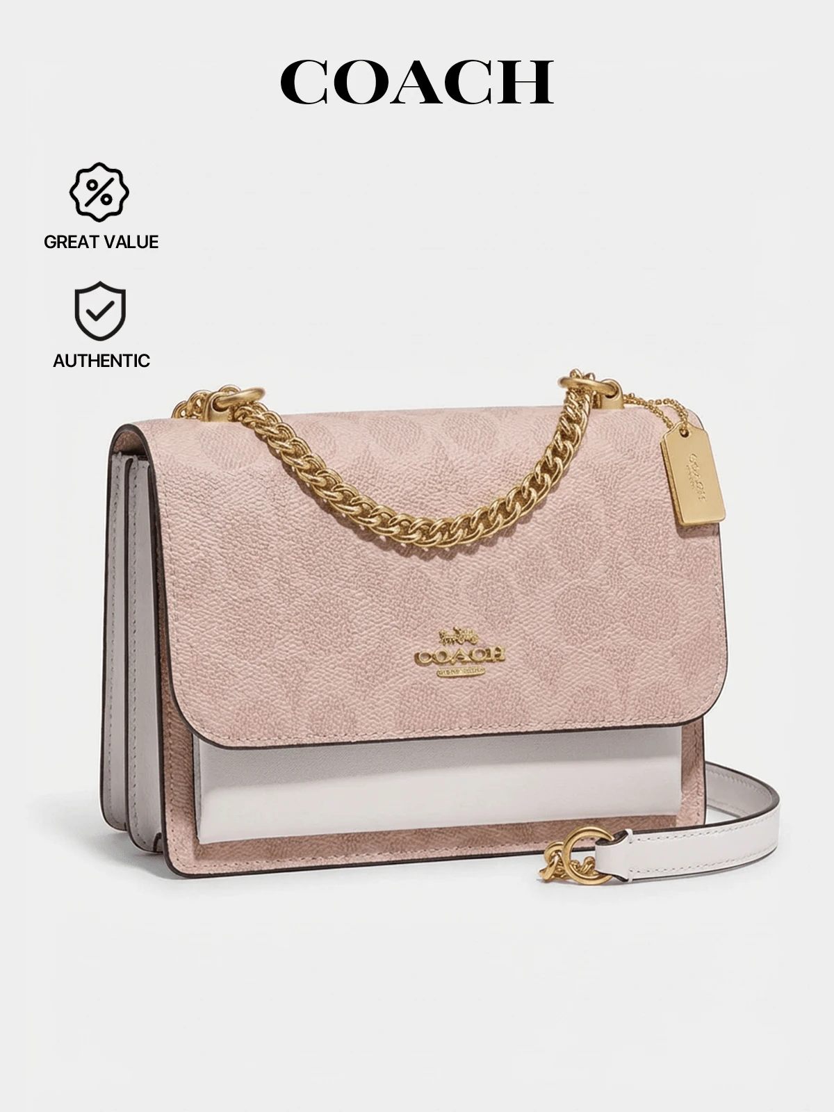Coach Coated Canvas Mini Women's Crossbody Bag Brown Adjustable Strap Compact Zip Top Signature Detail CW206 Designer Crossbody Purses For Women Summer - Gold/walnut/black - View 1