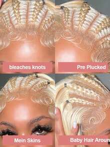 36英寸 613号蜜金色波浪卷发 200%密度 13x4高清蕾丝前额真人混纺假发 女士波浪卷高清蕾丝前额假发 - S/613 - 查看 10