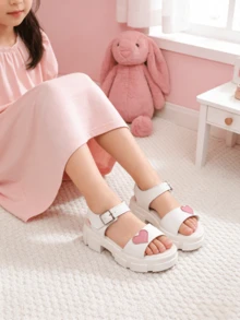 DDXDR 1 par de nuevas sandalias para niños, sandalias de niña de punta abierta, estilo infantil, suela blanda, antideslizante y resistente a la abrasión, transpirable y versátil para uso en verano. Diseño de correa con para facilitar el calzado y descalzado. Adecuado para la escuela, caminar, ir de compras - también se puede usar como sandalias de moda para exteriores/playa. - Blanco - Ver 2