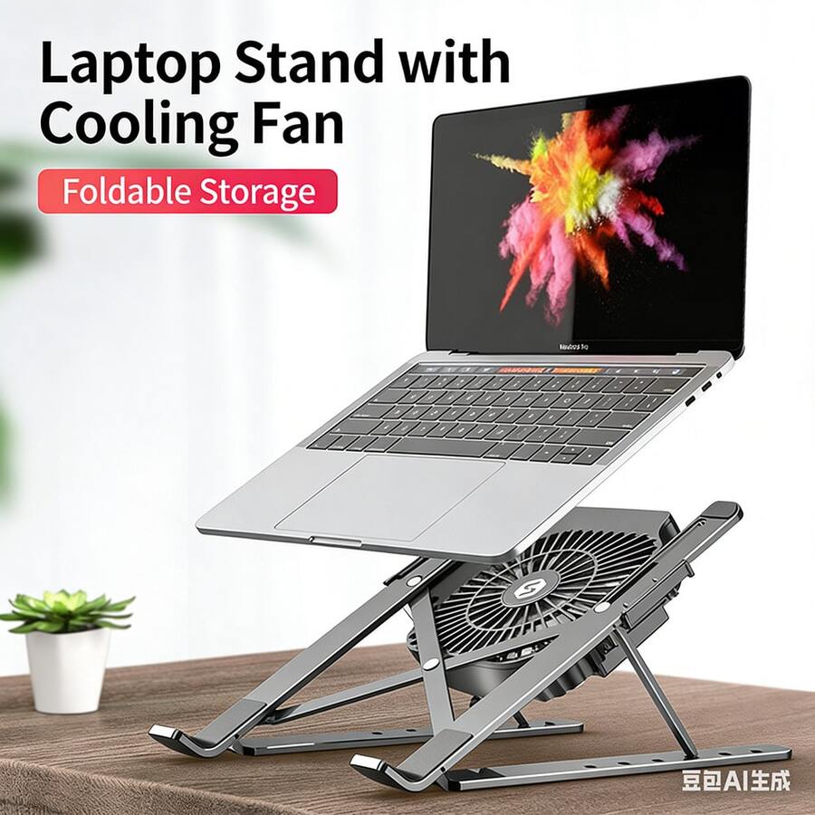 Nuevo soporte para portátil talla grande vendido, base de escritorio con altura ajustable en 6 niveles, portátil con ventilador para soplar aire frío y reducir el calor - Ver 1