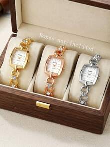 Gaiety 3/1pcs Women's Quartz Watch, Elegant Luxury Rhinestone Minimalist Bar Index Vintage Square Dial, Suitable For Daily Wear, Party Decoration Or Gifts For Mother And Friends On Mother's Day, Valentine's Day, Anniversary, Birthday And Other Holidays - Multicolor - View 1