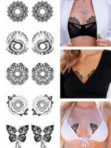 Chest Tattoo Stickers, Mandala & Butterfly Designs, Multi-Purpose Body Art Decals, Waterproof & Easy To Remove - Multicolor - View 1