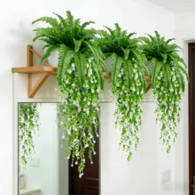 Doraeyun 2件組：波士頓蕨與白色山茶花組合，適合戶外使用 - 婚禮花園現代裝飾 | 露台裝飾，免維護 - 春季/夏季，節日戶外裝飾 - 綠色+白色 - 查看 5