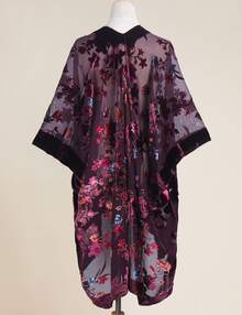 WeHello-Burnout Velvet Kimono For Women Long Cardigan Beach Cover Up Vacation Casual Shawl Swimwear Coverups Clothes Outfit Womenswear Chic Party Piece SpringStatements - 銅色 - 查看 3