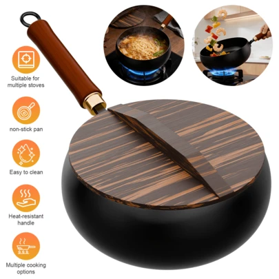 Lislark Cast Iron Skillet With Lid, Non-Stick Pan, Cast Iron Wok,28CM Large Capacity Chinese Non-Stick Iron Pot, Multi-Function Wok, Heavy-Duty Cast Iron Skillet With Lid - Evenly Distributes Heat, Excellent Heat Retention, Suitable For Induction Cooktop And Gas Stove. Ideal For Frying, Boiling Water, And Baking.