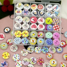 50pcs/100pcs Vintage Painted Wooden Buttons, Round 2-Hole Handmade, DIY Buttons Craft Collage Clothing Accessories Flower Buttons, Random Box - Multicolor - View 10