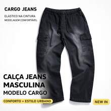 Men's Loose Cargo Jeans, Stonewashed Graphite – Comfort + Functional Pockets - 20260326 - Xem 2