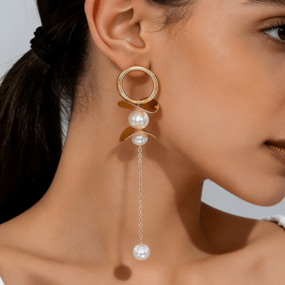 1 par de pendientes largos con borlas de perlas, estilo vintage francés europeo y americano, diseño único adecuado para fiestas, bailes y ocasiones casuales