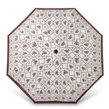 Retro Red Raspberry Plaid Fully Automatic Umbrella, French Wine Red Trimmed Foldable Sunshade Umbrella, Black Coating UV Protection - Red - View 6