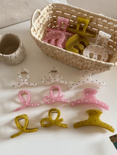 1pc Korean Sweet Polka Dot Glazed Hair Claw Hair Accessory, Thick & Versatile Fashion For Women