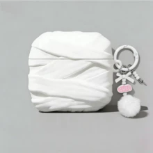 Funda para auriculares con diseño de vendaje blanco, adecuada para cubrir los auriculares Pro/Pro2/Pro3 con colgante de pompón, también se ajusta a la funda protectora de los auriculares Air de 4ta generación - Blanco - Ver 9