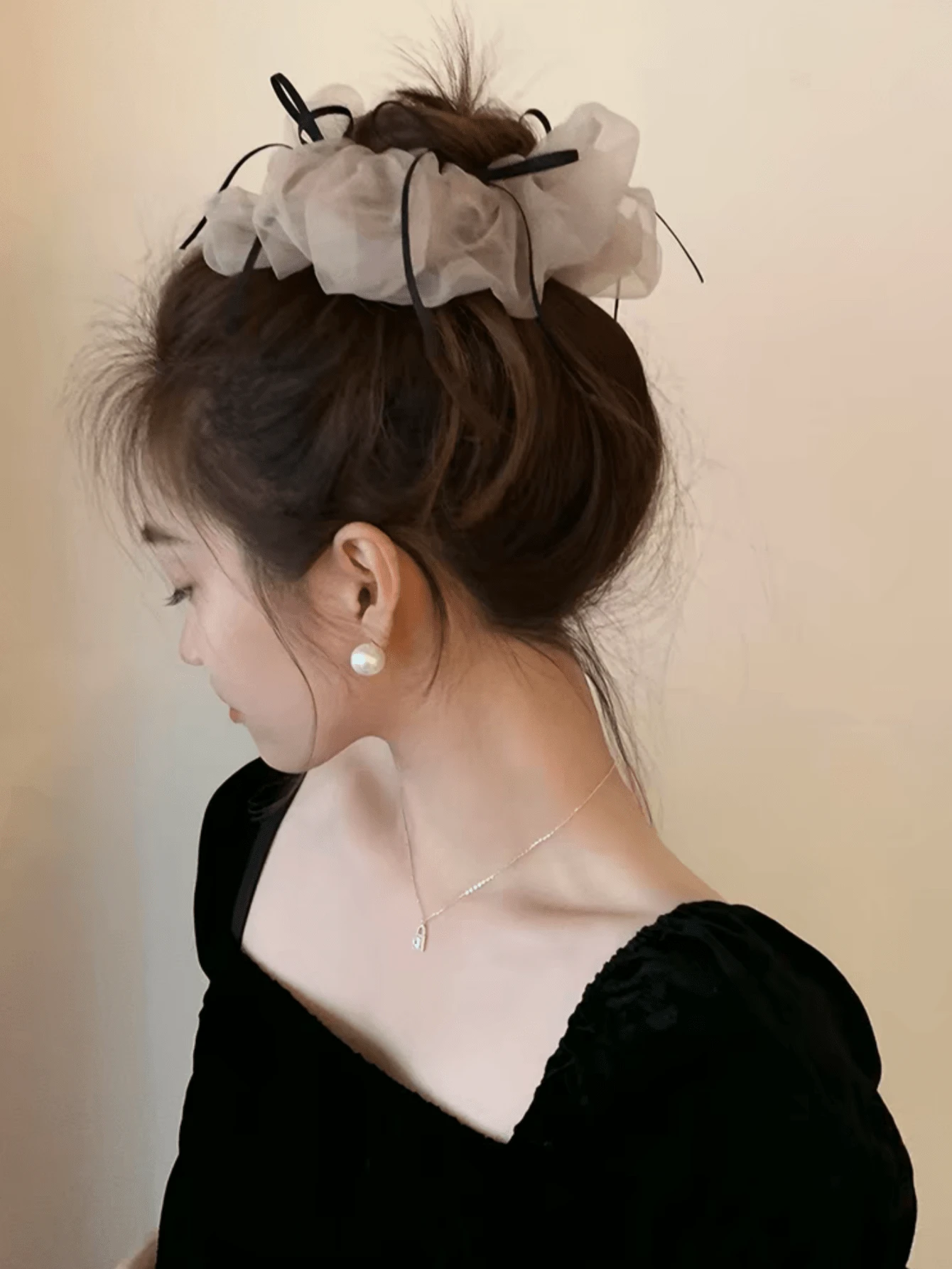 1pc Women's Organza Bow Hair Scrunchie, Soft Mesh Hair Tie, High Elasticity Bun Holder, Spring/Summer Hair Accessory Travel Accessories Ponytail Holders Hair Elastics Hair Rubber Bands Hair Rope Elastic Hair Tie