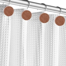 12个波西米亚风不锈钢防锈树脂仿木圆形浴帘挂钩，浴帘环 - 12ppcs棕色 - 查看 2