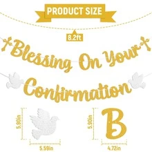 First Communion Banner - Baby Baptism Decoration, First Communion Colorful Flag Banner, Religious Baptism Party Decorations With Golden Sequins - View 10