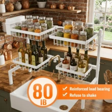 Adjustable Over The Sink Dish Drying Rack, Multifunctional Kitchen Sink Organizer With Multiple Storage Baskets - White - View 4