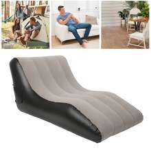 Inflatable Sofa Chair PVC Flocked Inflatable Chair Blow Up Couch For Living Rooms Camping Trips Travel Brown - Multicolor - View 3