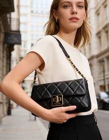 Kate Spade KS CAREY Small Satchel Purses With Adjustable Strap Quilted Crossbody Flap Bag - 黑色 - 查看 1