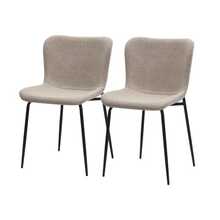 Modern Dining Chairs With High Rounded Backrest, Fabric Upholstery & Metal Legs (3 Colours) | Set Of 2 - Khaki - View 7