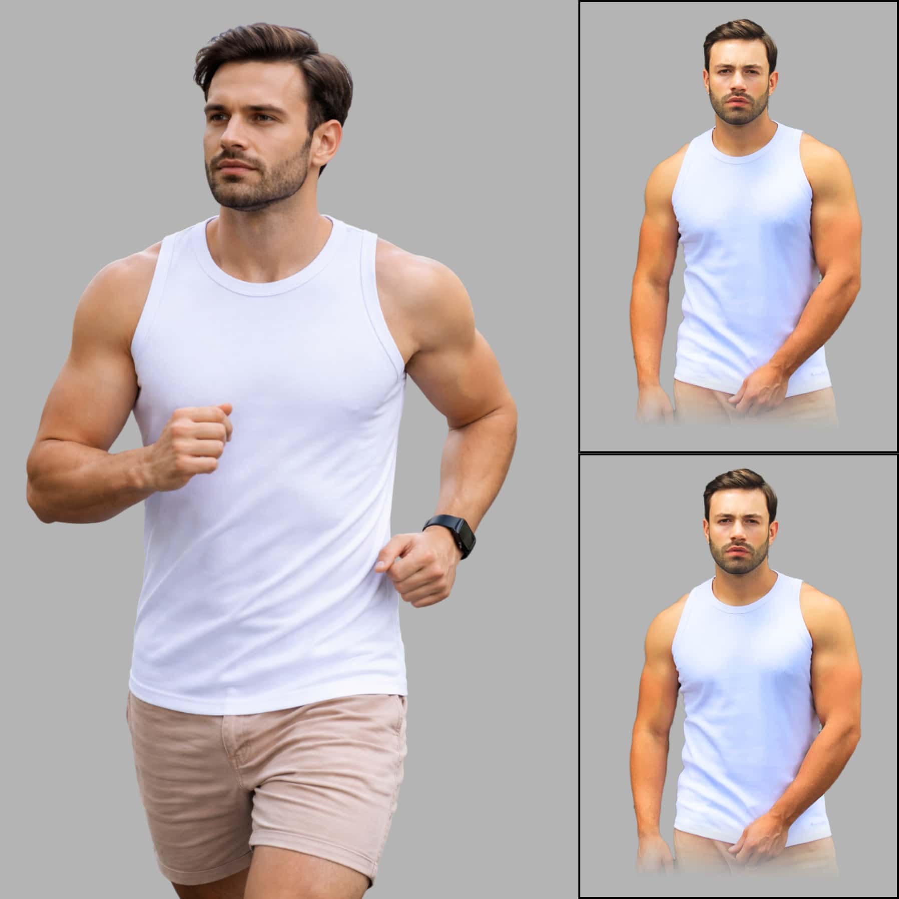 Men's American Ribbed Cotton Tank Top For Gym - 3 Trắng - Xem 1