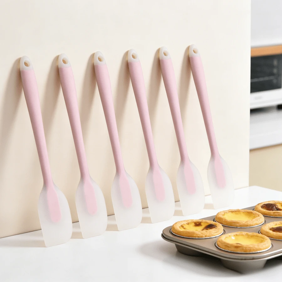 450°F 耐热硅胶刮刀套装，8 英寸迷你小铲，不粘涂层 - 柔韧刮刀，适用于精准烘焙、裱花、罐装刮取 - 可用洗碗机清洗（粉色/薄荷色，2/4 件装） - 粉色 - 查看 1