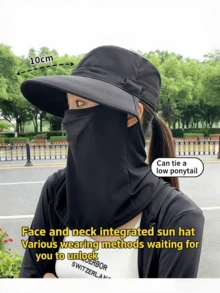 Mũ hè cho nữ có kèm khẩu trang và khăn che cổ, mũ rộng vành chống nắng ngoài trời. - mũ chống nắng - Xem 3