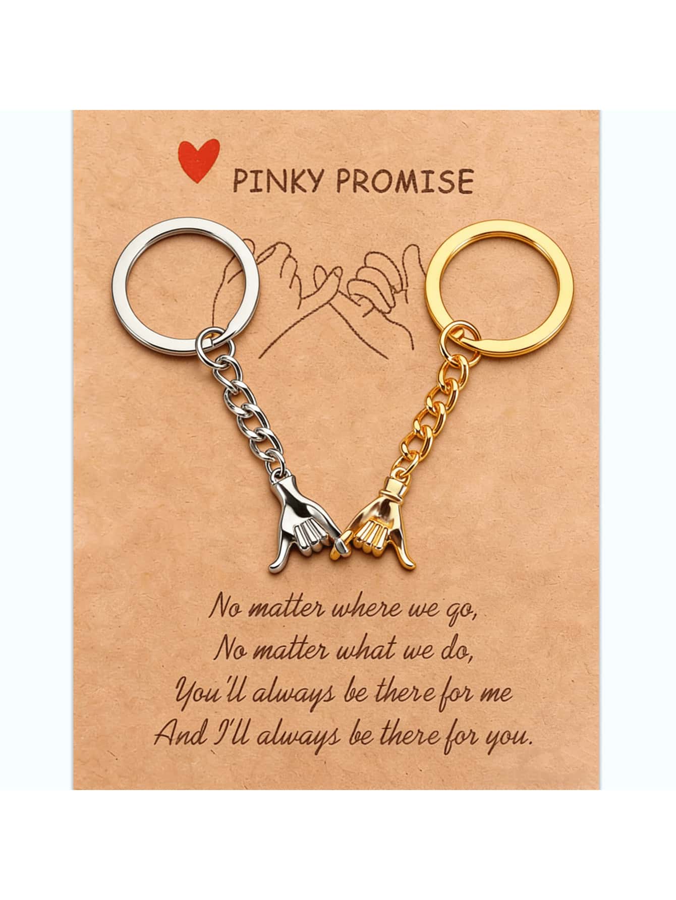 Couple Gift, Valentine's Day Gift, Best Friend Gift, Keychain For Boyfriend, Girlfriend, Anniversary, Christmas Birthday, Comes With Card - Gold and Silver - View 1