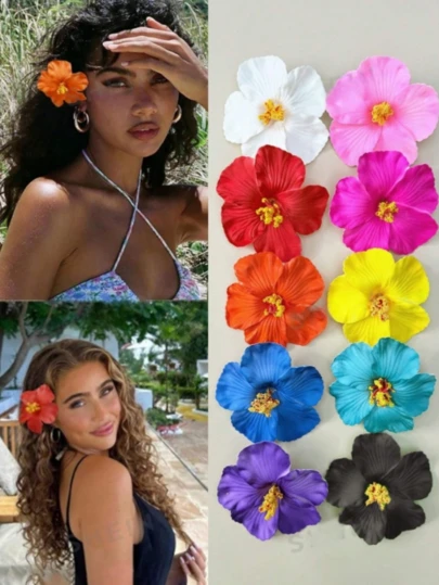 10 piezas Pinzas para el cabello con flores hawaianas, Pinzas para el cabello con flores de hibisco y loto, Pinzas para el cabello con flores artificiales de moda, Accesorios para el cabello para fiestas de playa y vacaciones de verano, Accesorios para el cabello de estilo bohemio y elegante para otoño/invierno, Pinzas para el cabello, Accesorios para el cabello, Complementos para fotos de playa, Regalo del Día de San Valentín