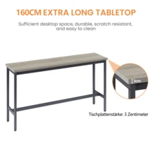 Long Bar Table With 3 PU Upholstered Stools, Industrial Style Bar Table And Chairs For Kitchen, Dining Room, Living Room, Banquet Hall, Rustic Brown And Black Style. - Grey - View 9