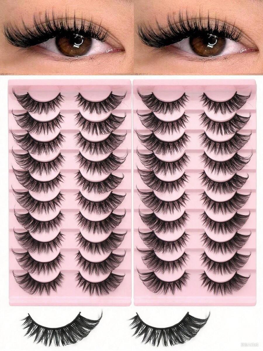20 Pairs Lashes Cat Eye, D Curl, Artificial Mink Eyelashes Fluffy And Lively   Lengthen The Tail Of The Eye To Optimize The Shape The Eye, Suitable For Weddings, Halloween, Christmas, Easily Hold Different Holiday Makeup! - 貓精靈假睫毛 - 查看 1