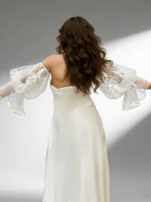 1 paire de manchettes de mariée décorées de dentelle délicate, style manches bouffantes, cache-bras élégant et polyvalent, convient pour la robe de mariée des femmes, convient pour assister à des galas, des bals, accessoires de robe de mariée - Multicolore - Voir 4