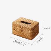 1pc Square Rattan Tissue Box Cover, Hand Woven Wicker Tissue Holder, Rattan Woven Storage Tissue Holder, Desktop Tissue Box Organizer, Home Office Desk Decoration - Brown - View 3
