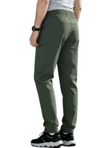 Men's Outdoor Hiking Workwear Straight-Leg Pants Features Zippered Pockets, Breathable Lightweight Design Adjustable Drawstring Waistband Ideal For Outdoor Activities And Everyday Casual Wear, Comfortable Fit - 綠色 - 查看 3