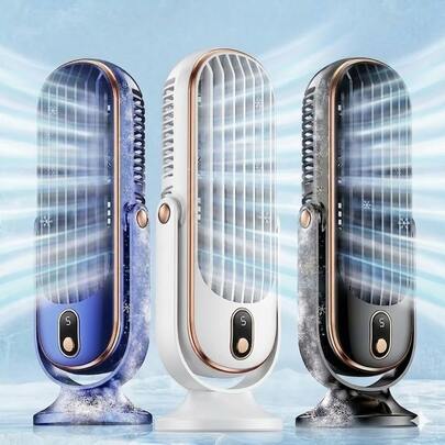 升级版便携式降温设备，配备大容量电池和双电机，时尚桌面风扇，迷你家用空调，720°循环空气冷却风扇，适用于办公室、旅行、露营、房车，也是圣诞节和情人节的理想礼物，电池容量：1200mAh