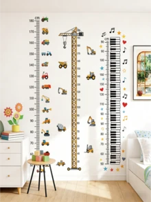 1pc Car, Excavator, Piano Shaped Height Measurement Wall Sticker, Accurately Track Your Baby's Height, Accompany Your Baby's Growth. Cartoon Design Removable Measuring Ruler Sticker, Suitable For Room And Home Decor, Party, Home Decoration, Gift. - Height Stickers - View 1
