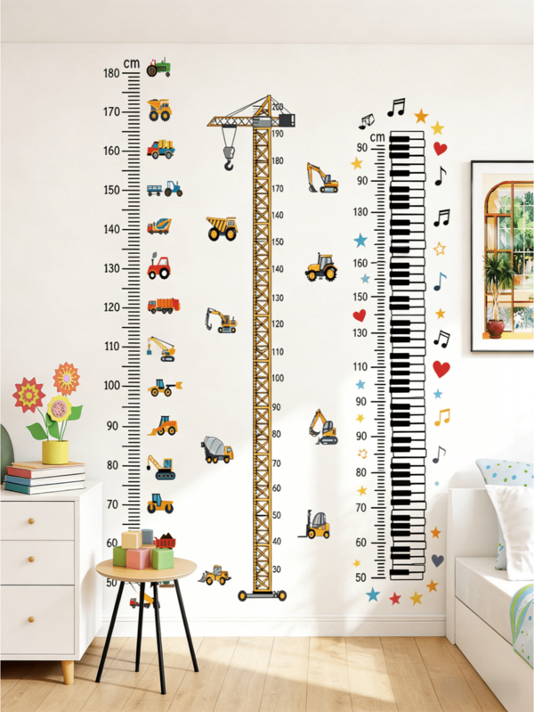 1pc Car, Excavator, Piano Shaped Height Measurement Wall Sticker, Accurately Track Your Baby's Height, Accompany Your Baby's Growth. Cartoon Design Removable Measuring Ruler Sticker, Suitable For Room And Home Decor, Party, Home Decoration, Gift.