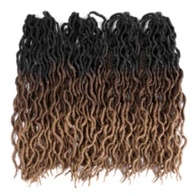 18 Inch Goddess Faux Locs Crochet Hair 1/4 Packs Soft Locs Wavy Crochet Braids Dreadlocks 3Tone Curly Wavy Twist Braiding Hair Extensions African Roots Braid,24strands/Pack - Multicolor - View 8