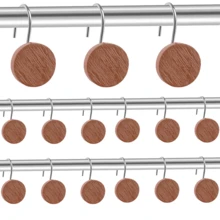 12个波西米亚风不锈钢防锈树脂仿木圆形浴帘挂钩，浴帘环 - 12ppcs棕色 - 查看 1