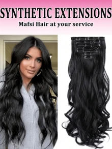 22 Inch Clip In Hair Extensions 7 PCS Long Wavy Synthetic Black Hair Extension & Natural Soft Invisible Clip Thick Hairpieces For Women Daily - Multicolor - View 3