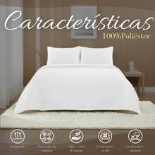 Colcha acolchada tipo bouti con fundas de almohada, fabricada en poliéster transpirable, apta para todas las estaciones, certificada OEKO-TEX, disponible en 5 colores con estilo moderno y decorativo - Blanco - Ver 8