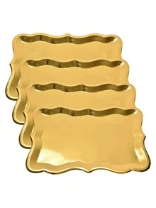 10/5pcs Elegant Gold Rim Rectangular Paper Plates, Party Plates, Gold Rim Decoration, Suitable For Cake Plates, Cookie Plates, Perfect For Birthday Party Wedding - Multicolor - View 10
