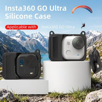 适用于 Insta360 GO Ultra 的硅胶保护套，黑色，带镜头盖和挂绳，非常适合户外运动、骑行、假日旅行，也是理想的礼物，可用于校园摄影，保护相机屏幕和镜头 | 免费赠送镜头盖、防丢挂绳和腕带