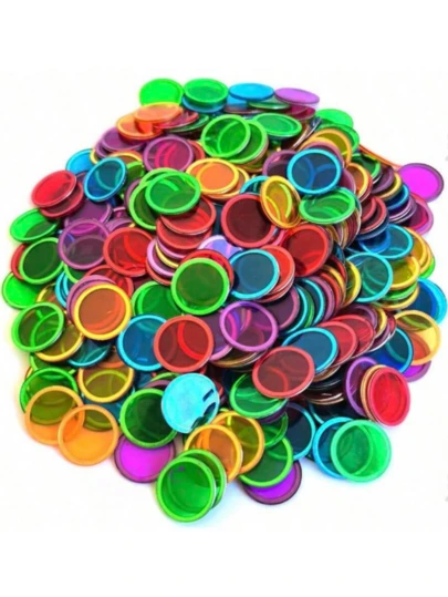 17mm Multi-Color (Red, Green, Yellow, Purple, Blue) Magnetic Transparent Bingo Chips With Metal Rim