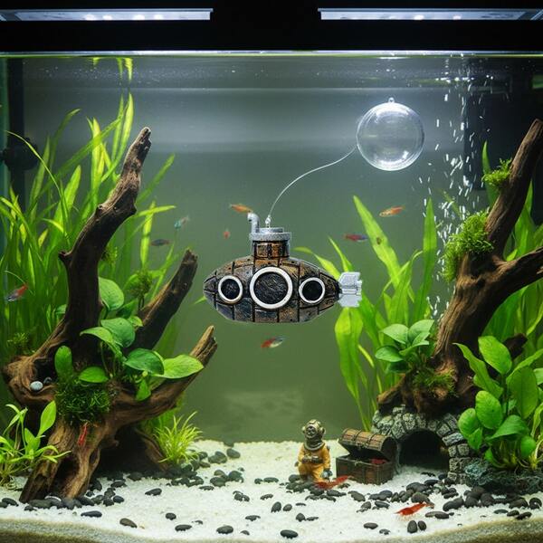 漂浮迷你潜艇水族箱装饰 PVC 潜水员主题鱼缸摆件