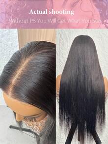 200% Density Straight 5*5 Pre Cut Glueless HD Lace And 13*4 HD Lace Front Wig Blended Human Hair Black Wig - 200% Density Natural Color Straight Hair - Pre-Plucked Hairline And Baby Hairs - Ready To Wear Instantly Without Glue - Multiple Sizes Perfect For Women On Valentine's Day - Tự nhiên & Đen - Xem 3