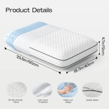 1 chiếc gối làm mát bằng mút hoạt tính - Gối kê cổ chỉnh hình hình bánh mì, kích thước tiêu chuẩn, có thể tháo rời và giặt được, giúp giảm đau cổ. - trắng - Xem 2
