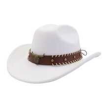 Mũ cao bồi miền Tây (1 chiếc), unisex, chất liệu nỉ len mềm mại, có dải da phía trước, thích hợp cho mùa tựu trường, các bữa tiệc ngày lễ, các dịp thường ngày. - Kiểu 1 - Xem 5