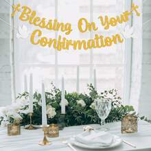 First Communion Banner - Baby Baptism Decoration, First Communion Colorful Flag Banner, Religious Baptism Party Decorations With Golden Sequins - View 11